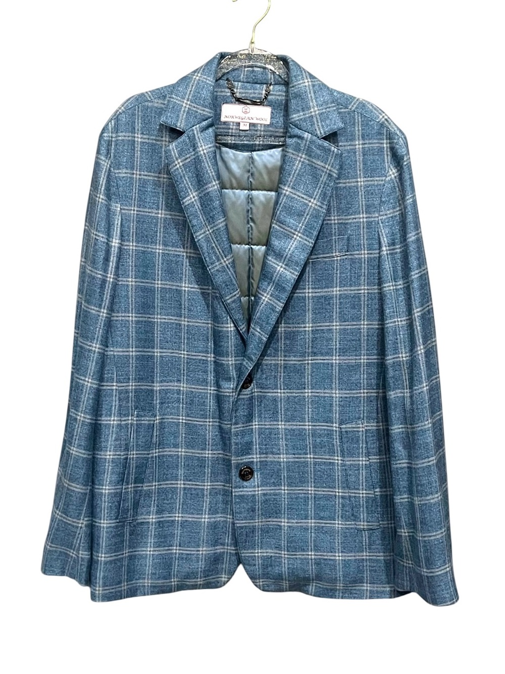 NORWEGIAN WOOL BLUE WINDOWPANE PLAID DUCK DOWN SPORT COAT